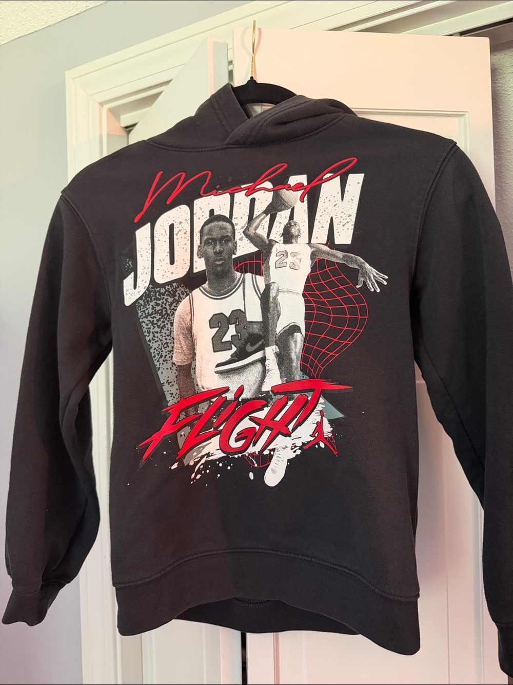 Kids Graphic Pullover Hoodie - Black with Red & White Accents